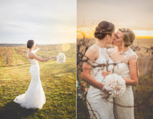 Beautiful brides in the vineyard at Pedretti's Party Barn in Viroqua, Wisconsin