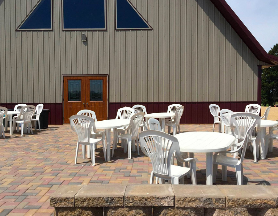 Outdoor paved patio at Pedretti's Party Barn in Viroqua, Wisconsin